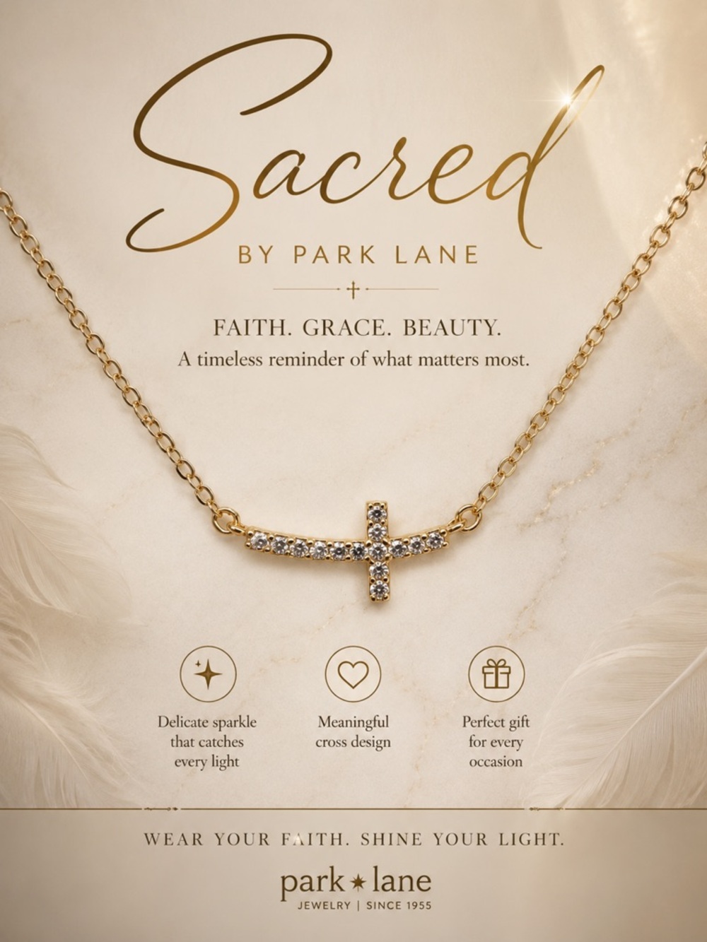 Park Lane Women’s Sacred Gold Cross Necklace Crystal Christian Faith NWT Elegant